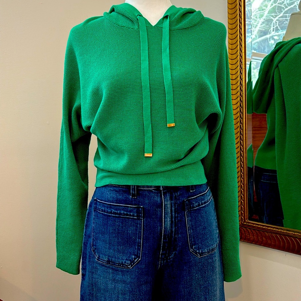 Cyrus Woman Dolman Sleeve Hoodie Waffle Knit Sweater Green Size X Small
Perfect